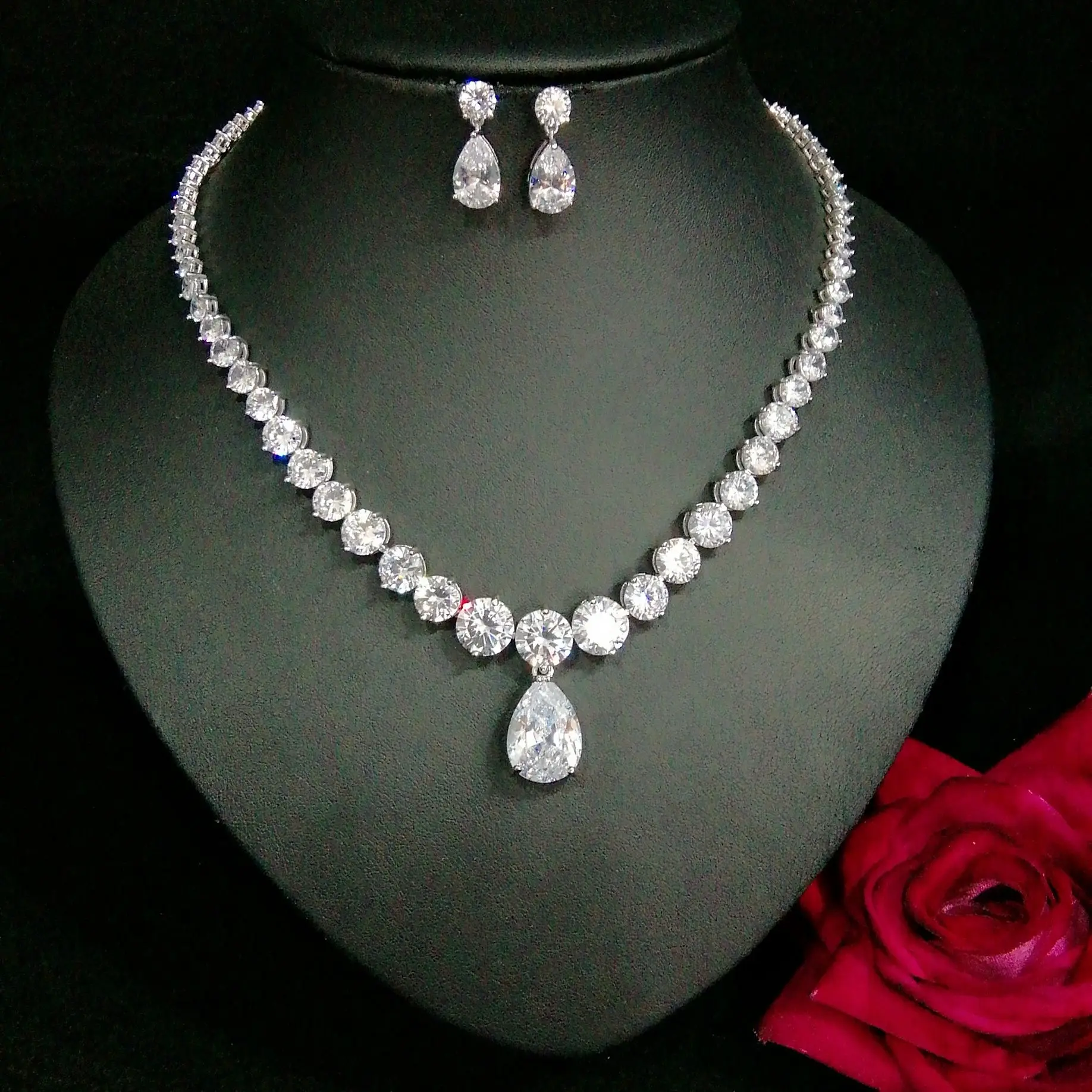 FXLRY Fashion Design White Color Water Drop Shaped Cubic Zirconia Bridal Jewelry Sets For Women Wedding Accessories Gifts