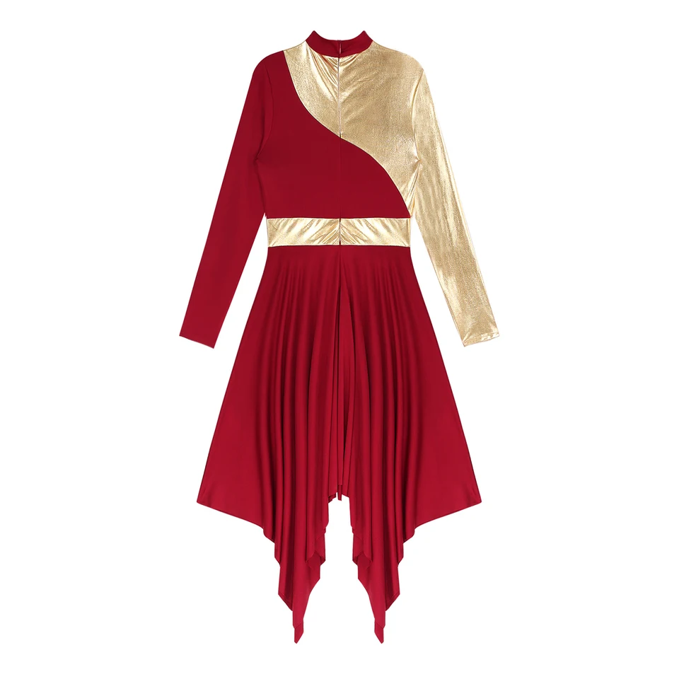 red and gold praise dance dress Metallic For Women – Liturgical Bell Sleeve Worship Robe With Accents church clothes