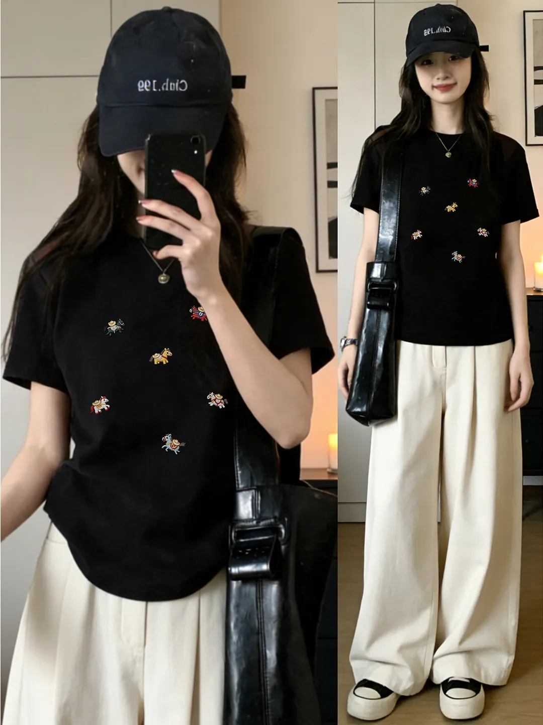 

plus Size Fashionable Short Sleeve T-Shirt Women's Black Print Casual Style Cotton Summer New Arrival for Plump Ladies