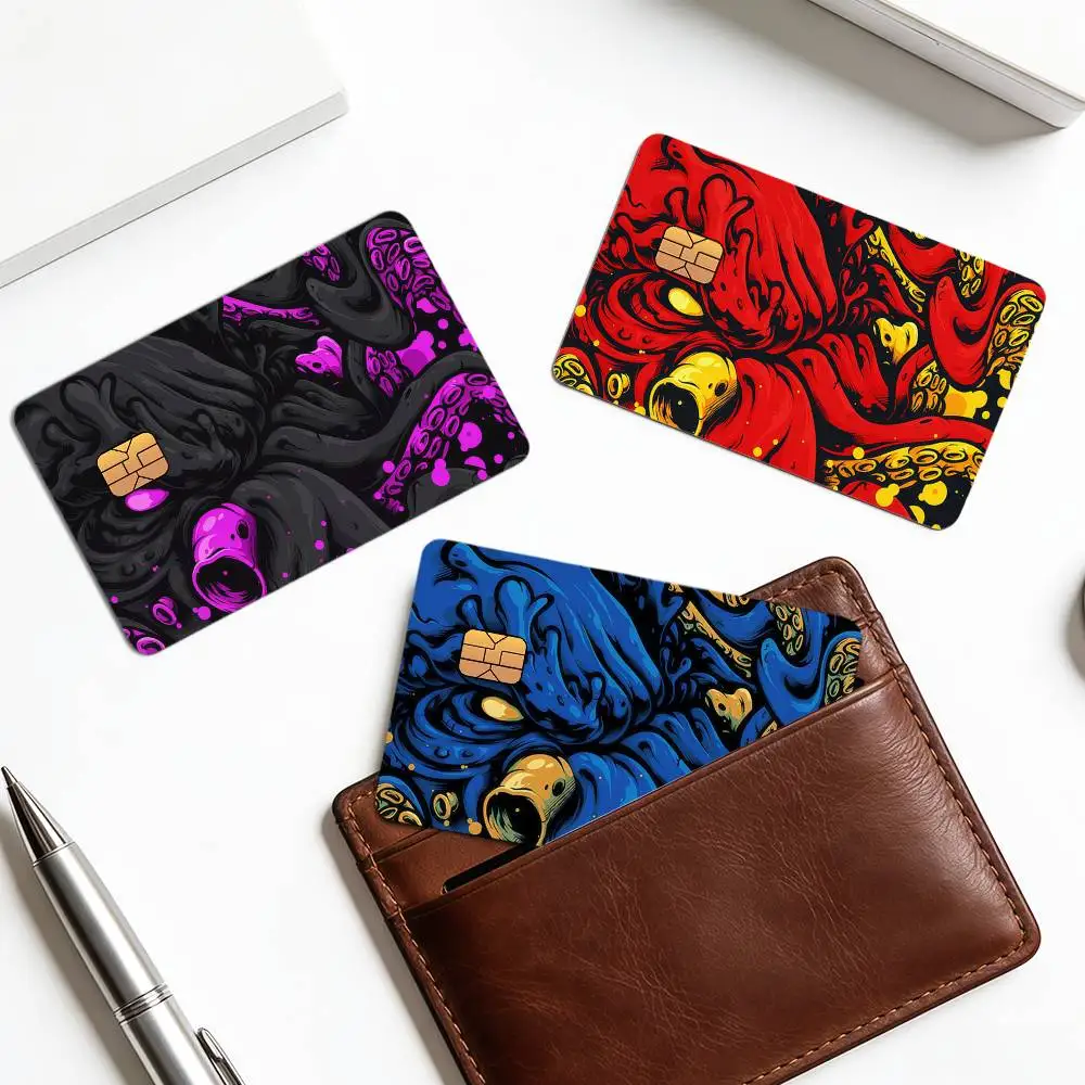 Cool Monster Creepy Octopus Monster Creative Bank Card Sticker Covers Chip Cards Credit Card Skins Scratch Protection