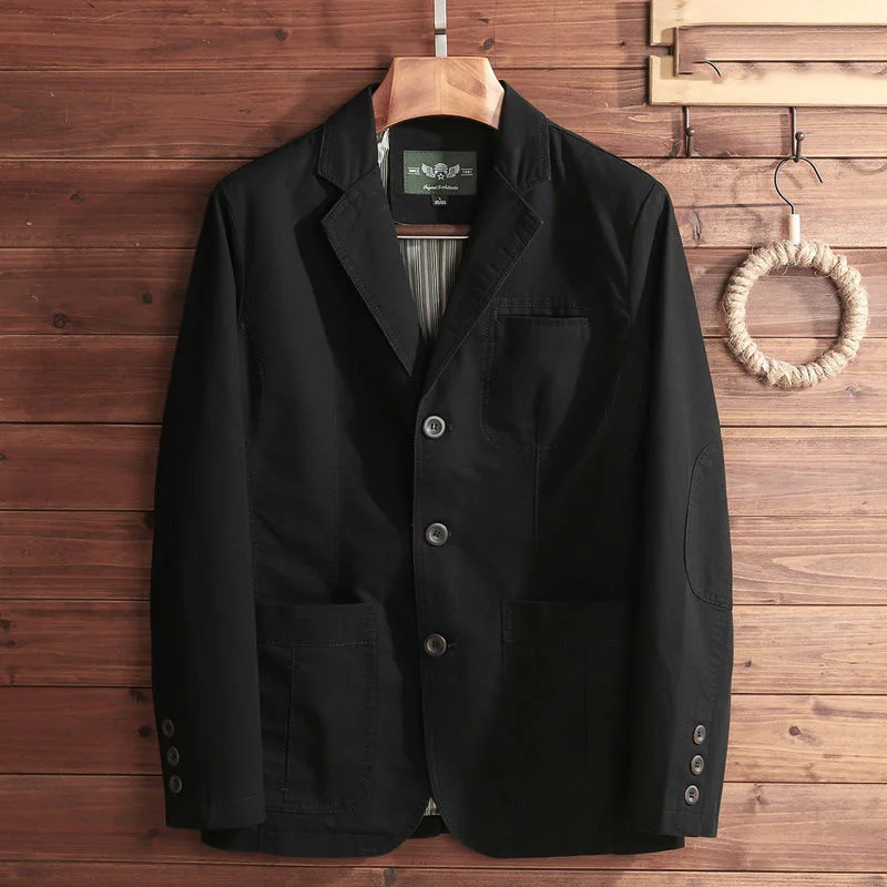 Immagine 5: KIDWHXR Blazer da Uomo Primaverile Vintage Monopetto con Tasche, Giacca Casual da Uomo a Maniche Lunghe con Colletto Risvoltato, Vestibilità Ampia