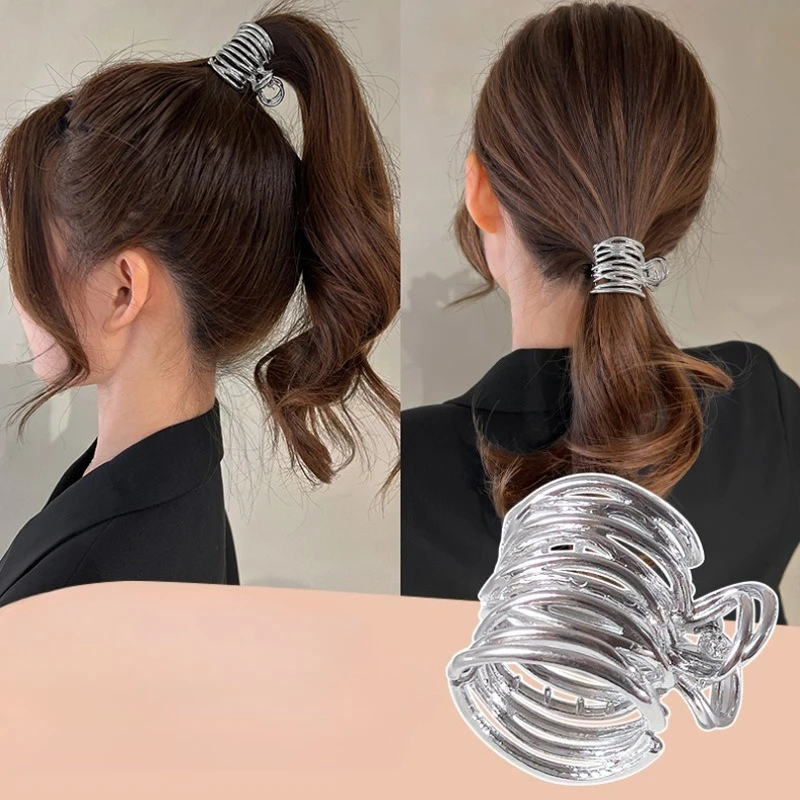 Hohl Metall Feste Artefakt Haar Clip Temperament Clip Coole Stil High-end-Gefühl frauen Hohe Pferdeschwanz Grip Clip – Detail 7