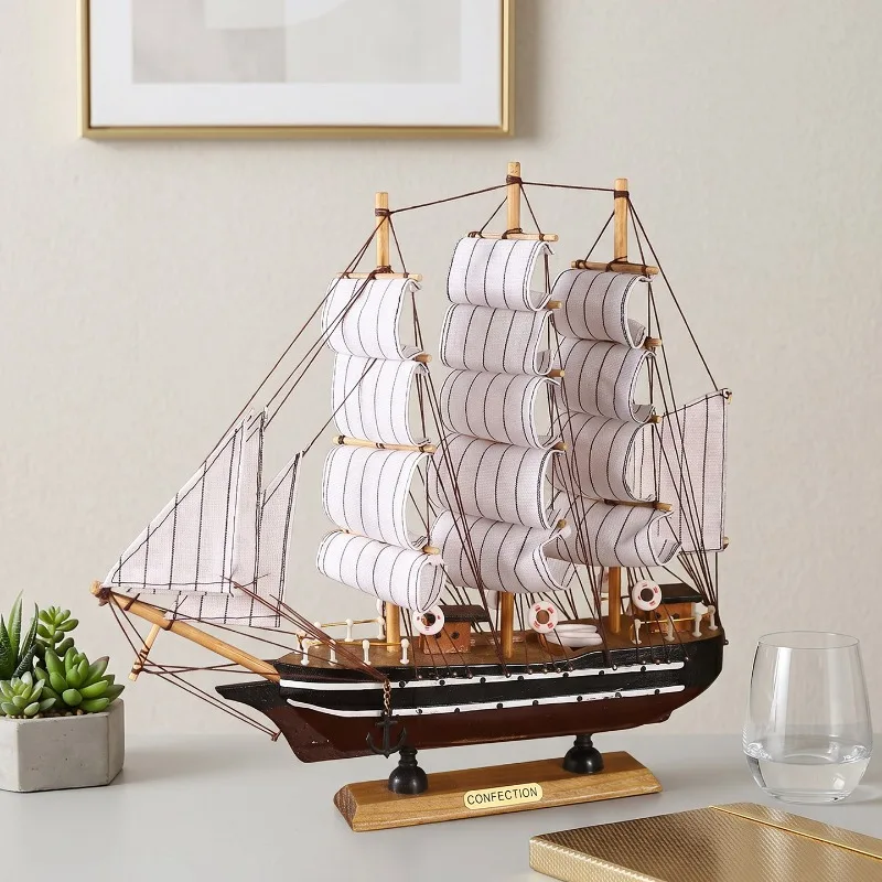 Elegant Wooden Sailboat Model Ornament Nordic Living Room Entrance Hall Tabletop Decoration Creative Commemorative Gift