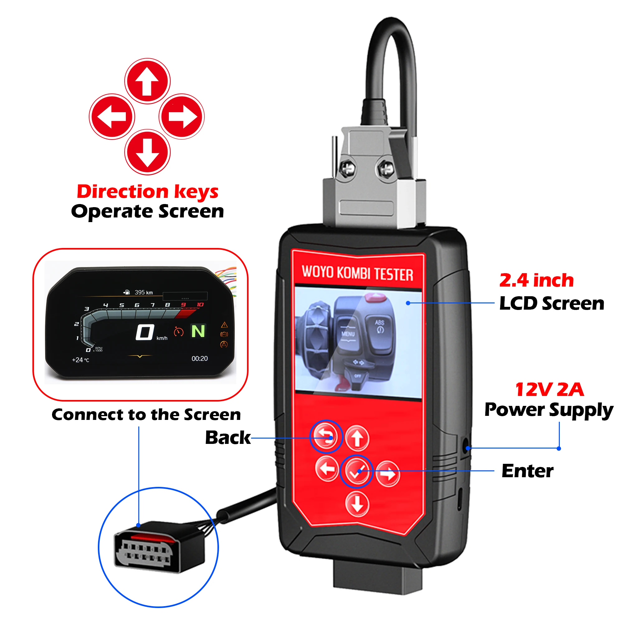 

WOYO MOTO002 KOMBI Tester Motobike ForBMW R1200 R1250 S1000 F750 F850 ECU Module Diagnostic Tool TFT Display Screen Tester