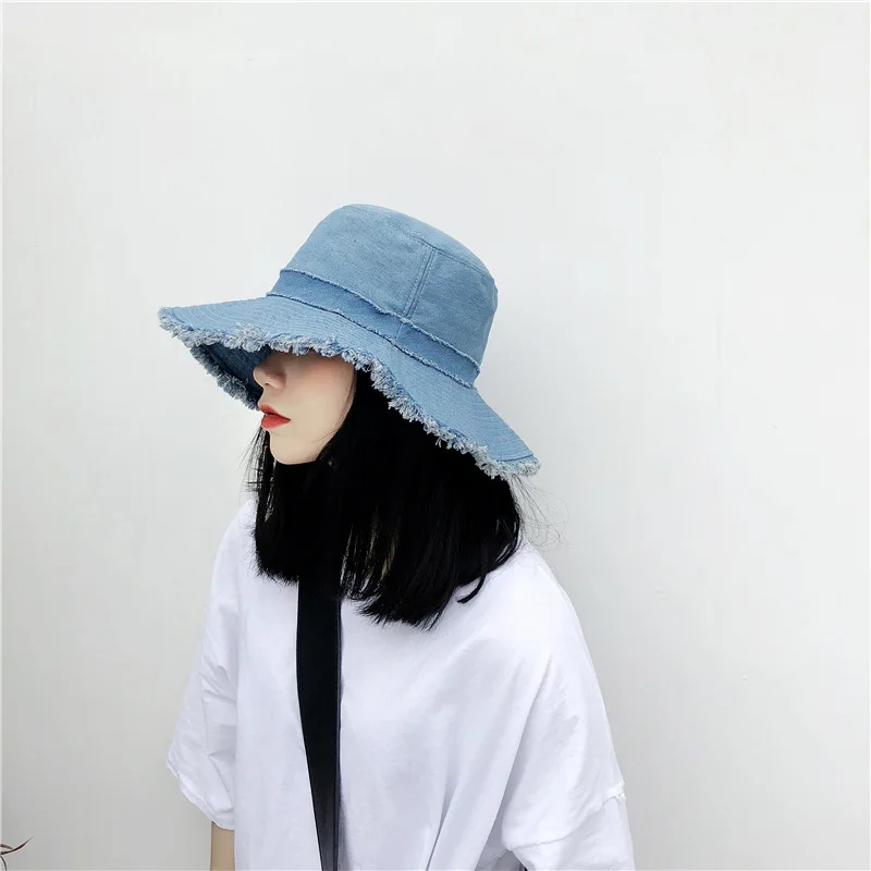 Moda Denim Tecido Mulher Sol Chapéus Verão