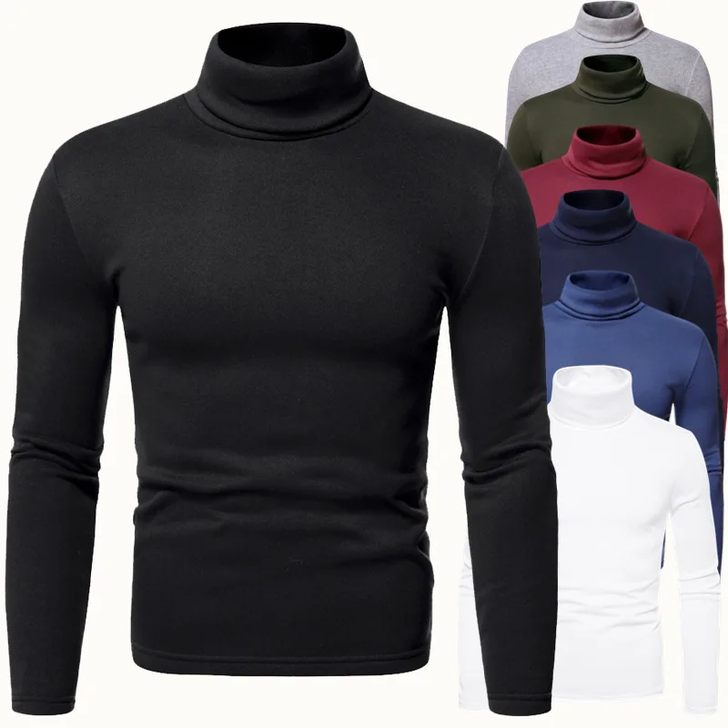 

Fashion Men's Casual Slim Fit Basic Turtleneck High Collar Pullover Male Autumn Spring Thin Tops Basic Bottoming Plain T-shirt