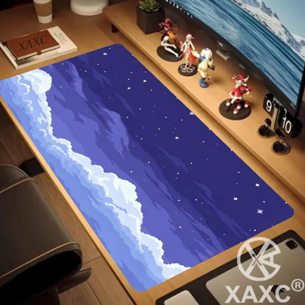 Pixel Art Cloudy Sky Mousepad Cute Mouse Pad Kawaii E-Sports Desk Pad Extended Gaming Keyboard Mat Large Pink purple DeskMa XAXC