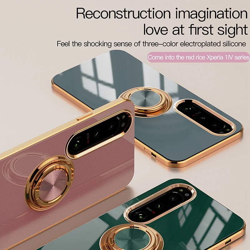 Luxury Plating Silicone Magnetic Ring Holder Phone Case For Sony Xperia 1 5 10 III IV V ACE II Shockproof Electroplated Cover