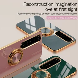 Luxury Plating Silicone Magnetic Ring Holder Phone Case For Sony Xperia 1 5 10 III IV V VI VII Shockproof Electroplated Cover