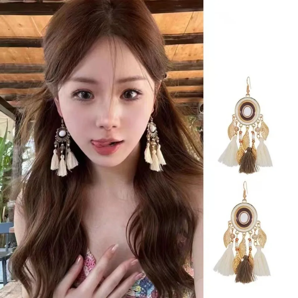Fashion Alloy Bohemian Style Earrings with Tassel Long Tassel Earrings Large Elegant Earrings