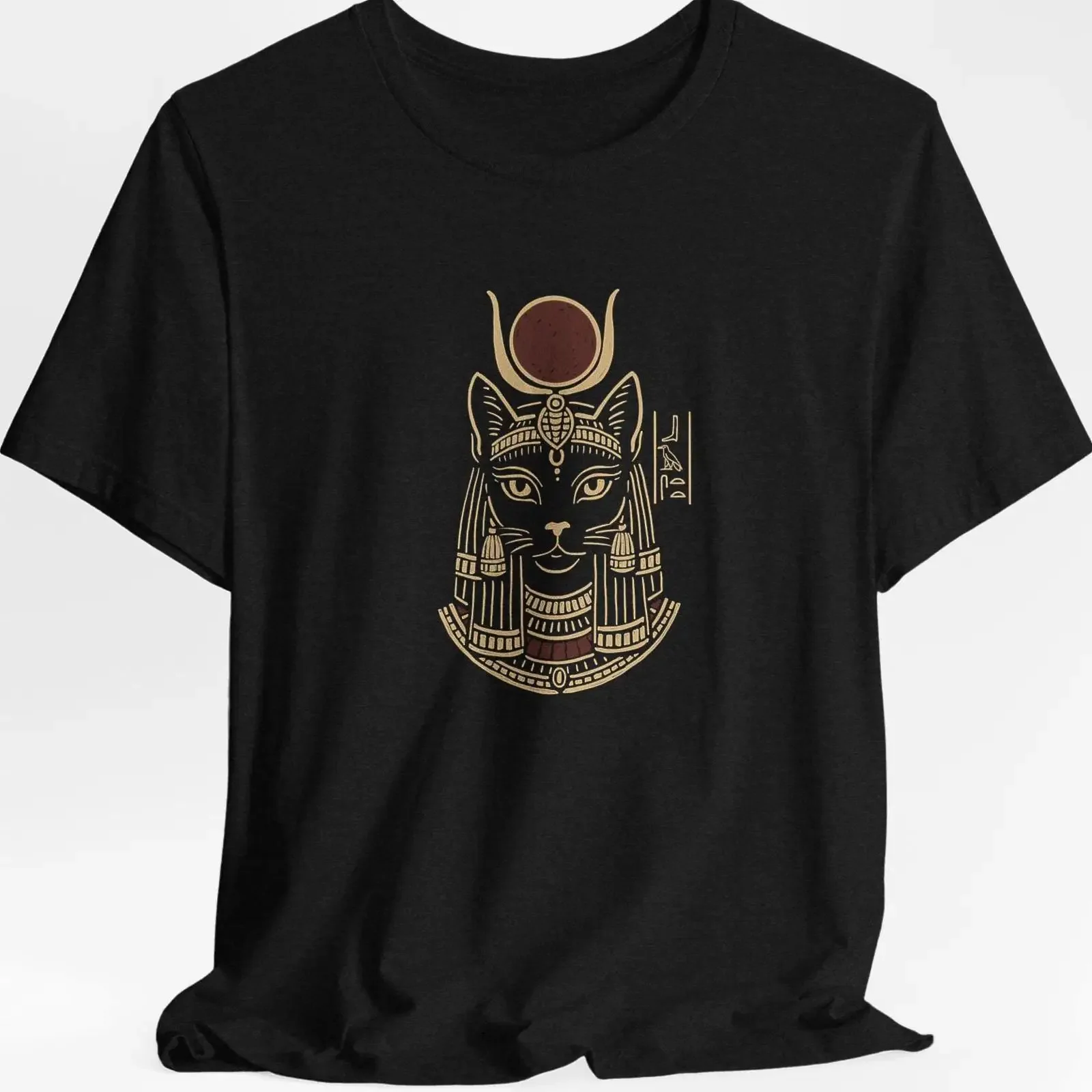 Bastet Cat Goddess T Shirt Hand Drawn Gold Line Art Ancient Egypt vintage Washed Stylish Soft Comfortable graphic Casual