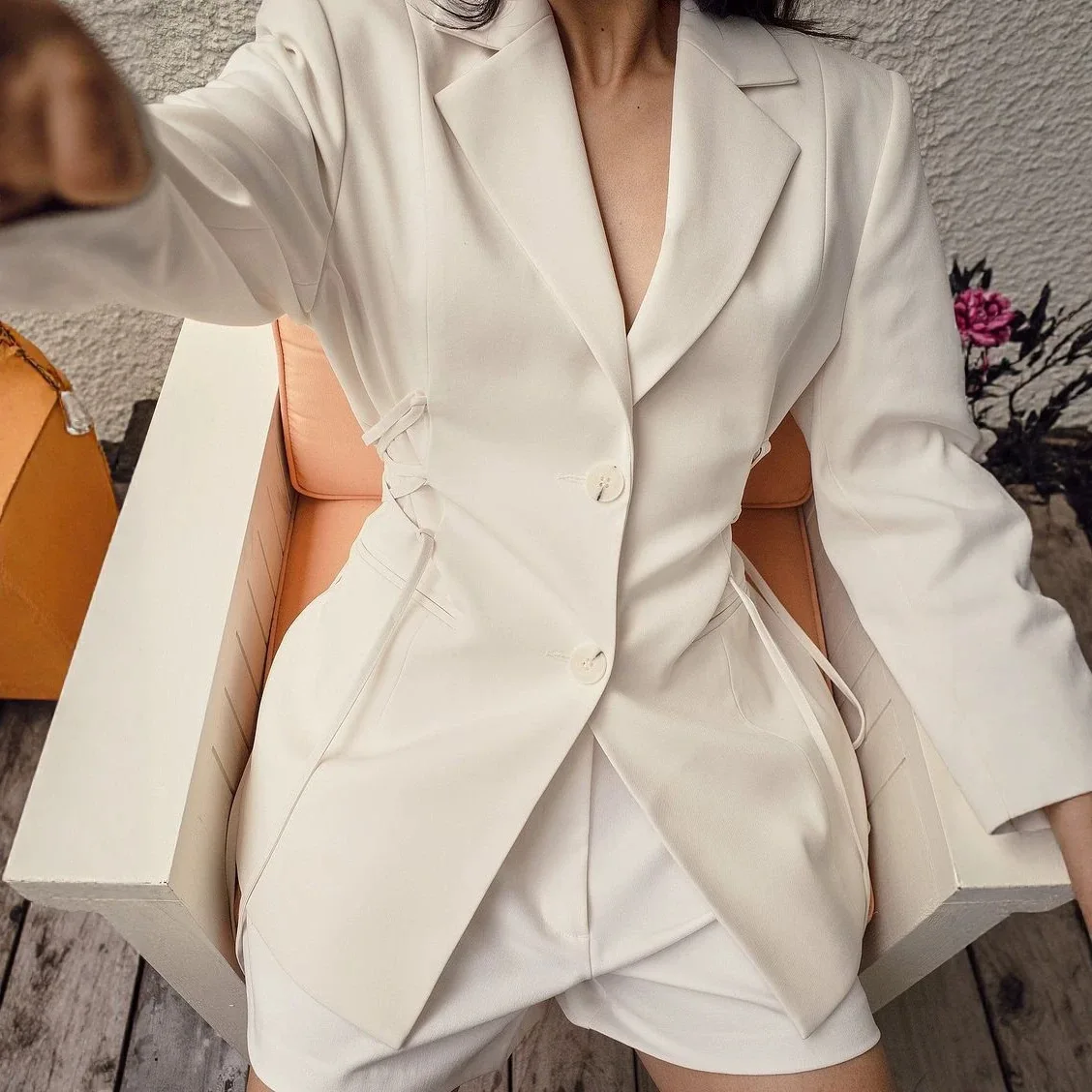 Women Tailored Coats Solid Jackets Lace Up Turn Down Collar Long Sleeve Single Breasted Cinched Waist Loose Casual 2026 Summer