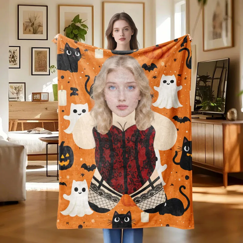 

1 шт., фланелевое одеяло на Хэллоуин с изображением кота-призрака, подарки, подходит для гостиной, спальни, дивана, автомобиля, офиса, общежития, декор, подходит