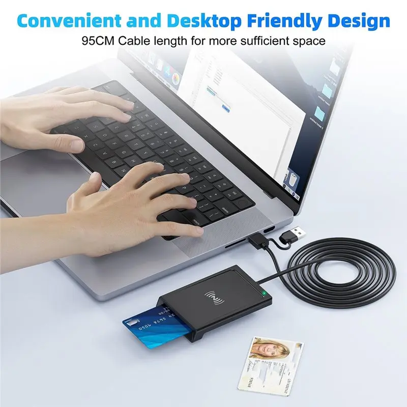 A25P Dual-Interface 2-In-1 Contact Smart Card Reader Writer, USB PC-Linked PCSC Card Reader For Secure ID, Banking