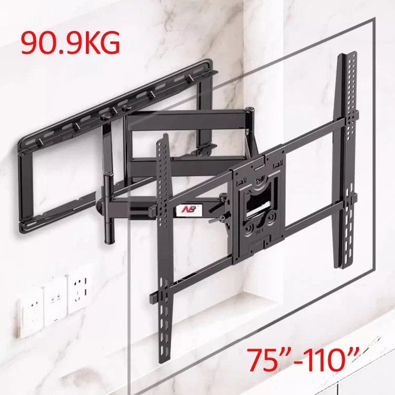 

NB SP5 universal strong tilt swivel ultra slim 90.9kg 75"-110" retractable arm embedded in wall BIG LCD tv wall mount hanger