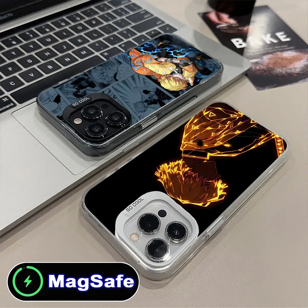

Чехол для телефона Demon Slayer Zenitsu для iPhone 16, 15, 14, 13, 12, 11 Pro Max Plus MagSafe, полупрозрачный цветной принт, красивые мобильные телефоны