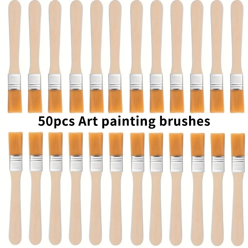 50pcs-nylon Brushes, Short Wooden Handle Art Paint Brushes, Watercolor Brushes, Wall Brushes, Art Brushes, Cleaning Tools