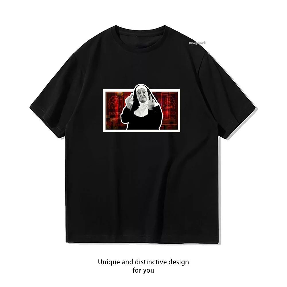 Evil Nun Making Rude Gesture Digital Art t-shirt woman man Casual cotton graphic t shirts Adult streetwear camisetas tops tee