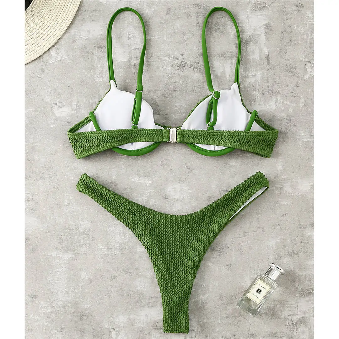 Gerippter, hoch geschnittener Bikini-Badeanzug mit Bügel, Damen-Badebekleidung, zweiteiliges Bikini-Set, String-Badeanzug, Badeanzug, Schwimmanzug V2697SW – Detail 34