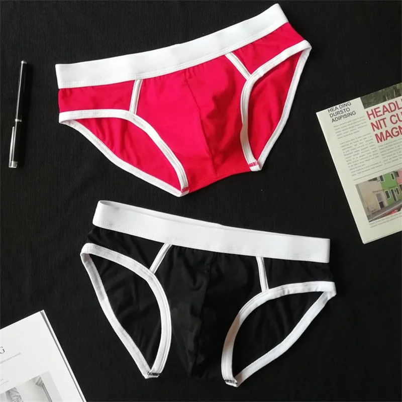 

2PCS Underwear Men Cotton Briefs Simple Breathable Low Waist Underpants Male Homewear Calzoncillos Sissy Panties Jockmail