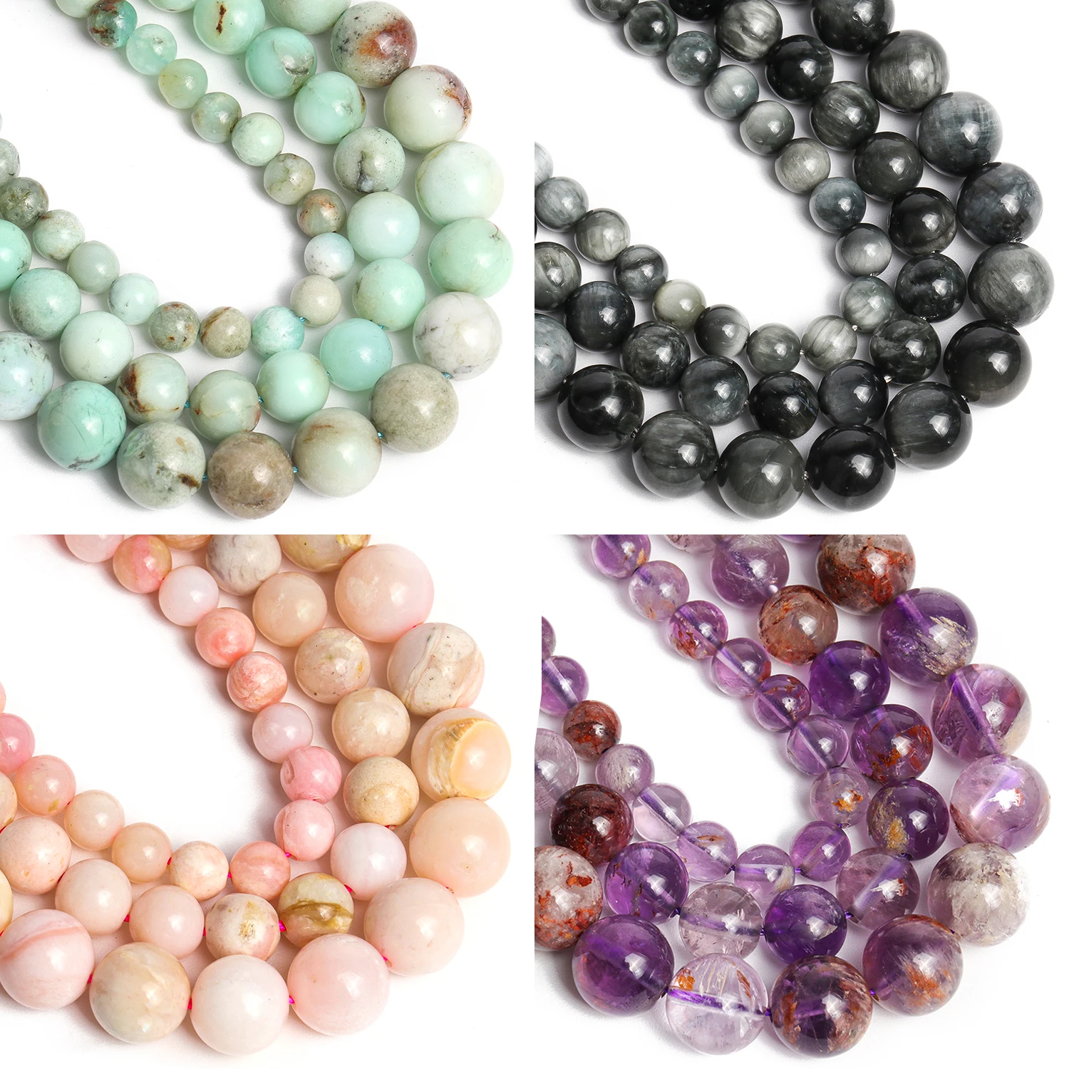 

4-12mm Genuine 100% Natural Stone Obsidian Pink Opal Chrysoprase Bead Round Loose Beads for Jewelry Making DIY Bracelets 7.5''