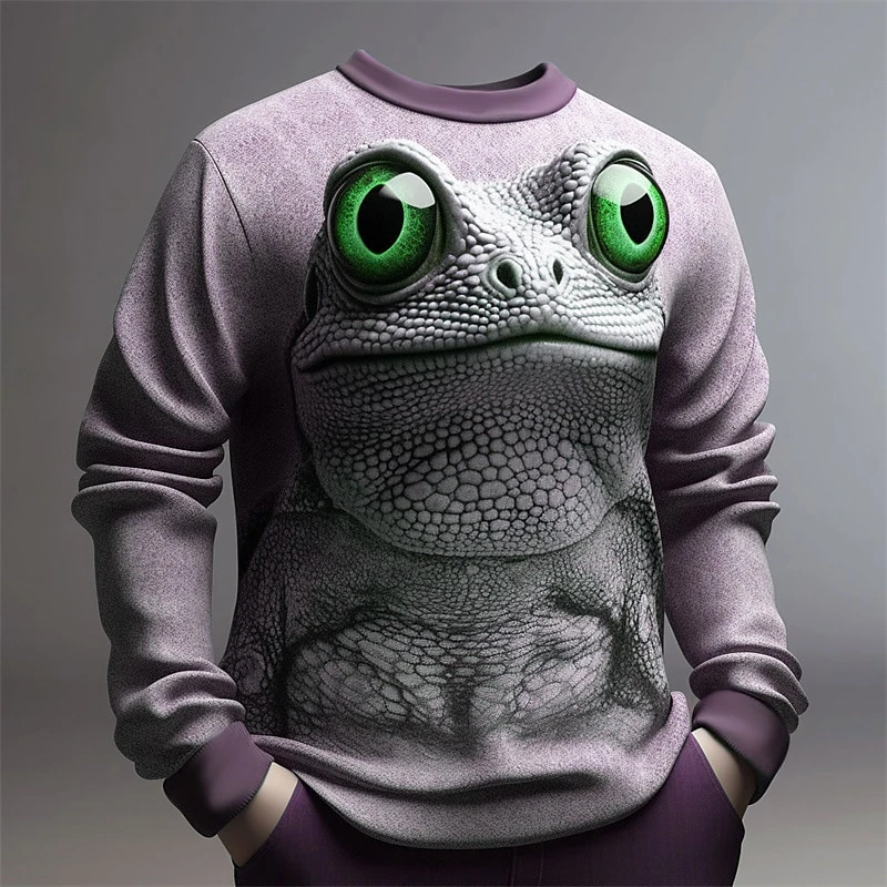 Funny Frog Pattern Sweatshirts Fashion Spring Autumn Long Sleeve 3D Cute Animals Printed Pullovers Casual Loose Catch Eyes Tops