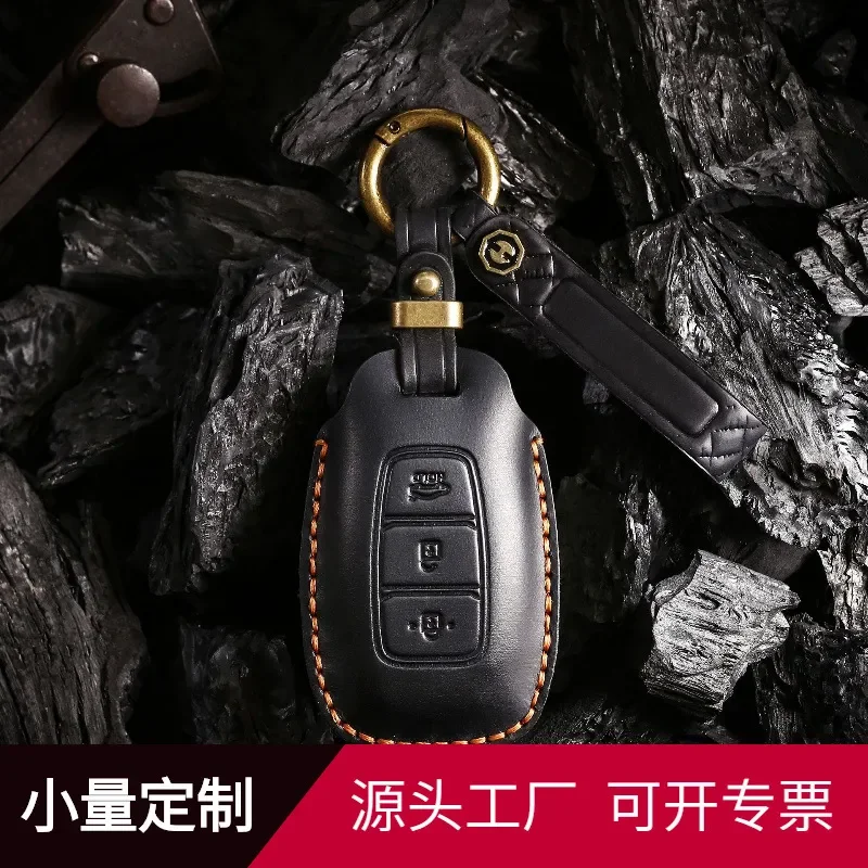 for Ford Fiesta Key Case Retro Handmade Leather Car Key Cover Shell with Buckle Protective Bag