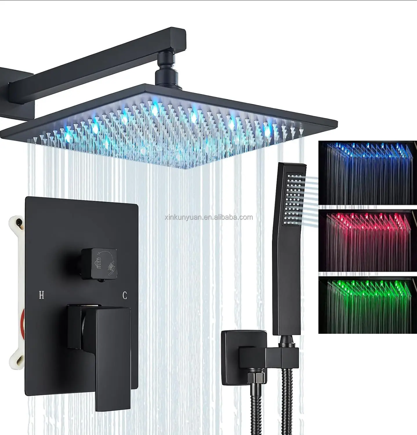 XKY 10 Inch Matte Black Wall Mounted Solid Brass Rainfall Bathroom Shower System Soft Spray Bath Shower Faucets