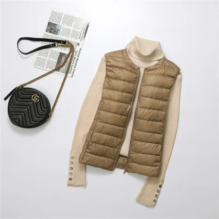 المرأة الخريف الشتاء خفيفة رقيقة أسفل سترة جاكيت بلا إكمام الإناث س الرقبة عادية أسفل سترة معاطف #6