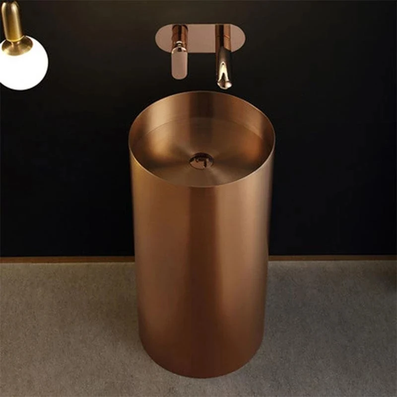 Imagem -05 - Lavatório Floor-standing Mais Faucet Mais Dreno de Cobre Mais Tubo de Dreno Mais 70cm Inlet Pipe Luz Luxo Bacia Banheiro 80*40cm Aço Inoxidável