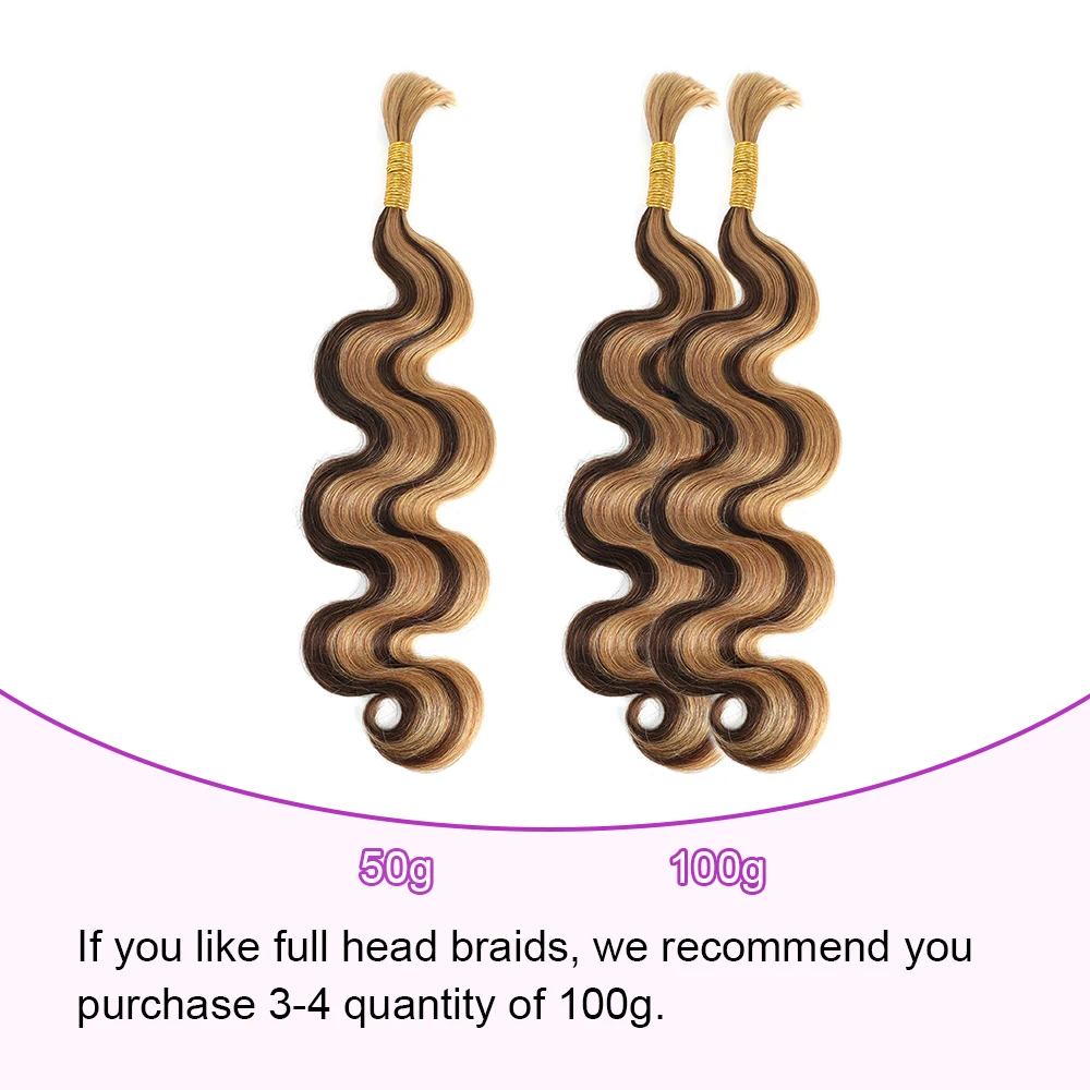 Linhua-trenzas bohemias para ganchillo, cabello humano trenzado a granel, Micro sin nudos, doble dibujado, P4/27