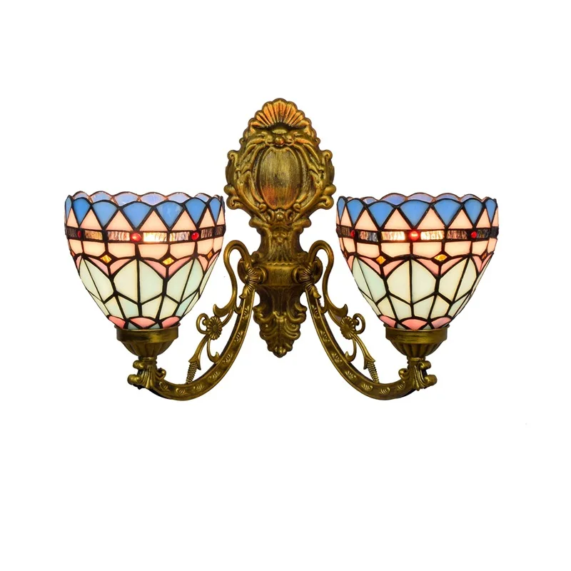 

Tiffany Corridor Double Head Wall Light Mediterranean Blue Creative Stained Glass Living Room Dining Room Glazed Light