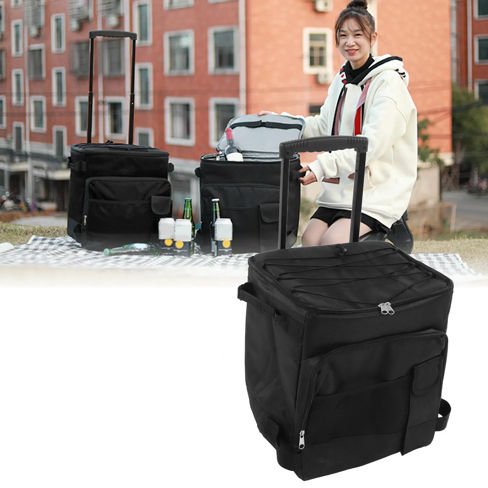 

43L Rolling Cooler Dual Waterproof Portable Insulated Wheeled Cooling Bag with Handle for Picnic Camping Wheeled Cooler