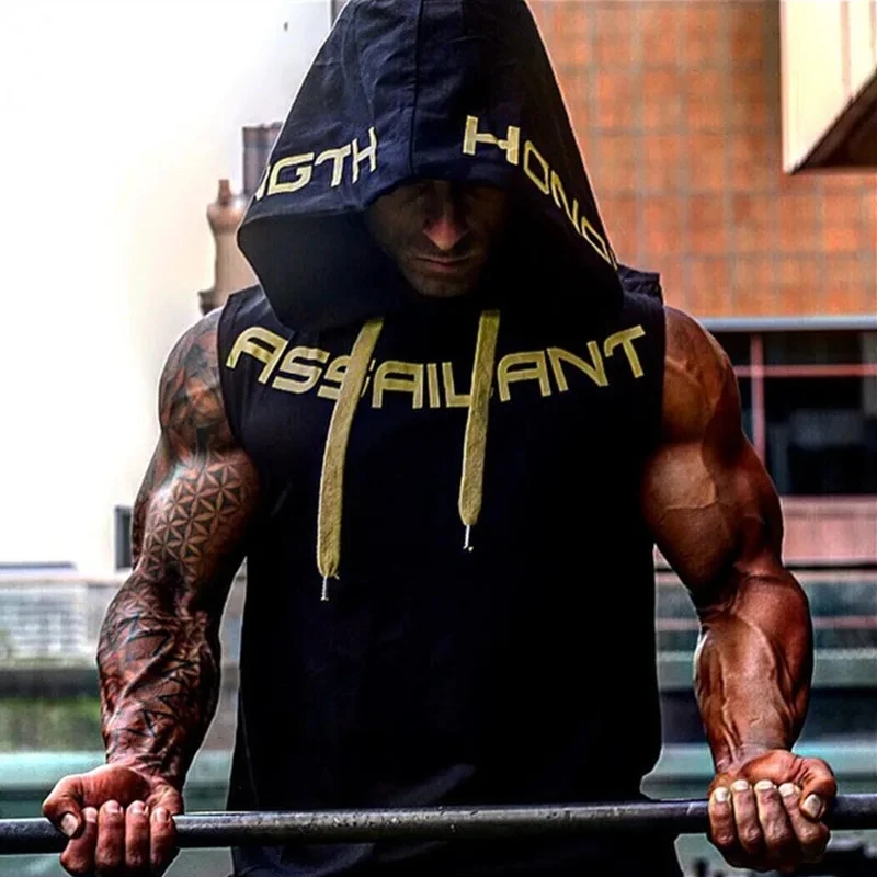 New Summer Fitness Tank Top Sports cotton Running Tank Top Loose Basketball Sleeveless Hooded Vest Breathable Training clothing
