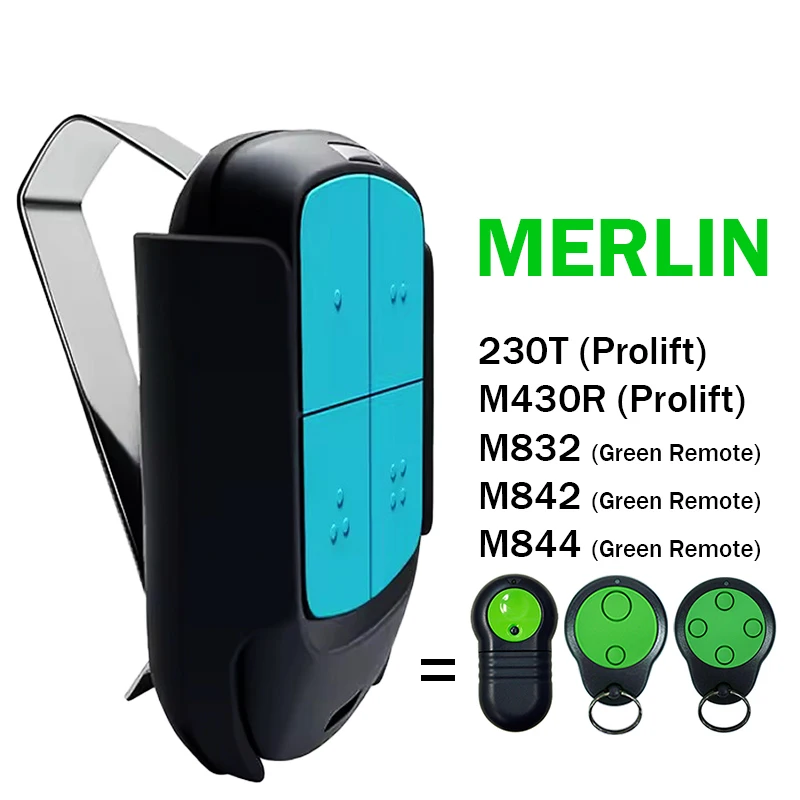 MERLIN M842 M844 M832 Garage Door Remote Control 433.92MHz Rolling Code For MERLIN 230T M430R Prolift Opener Receiver Controller
