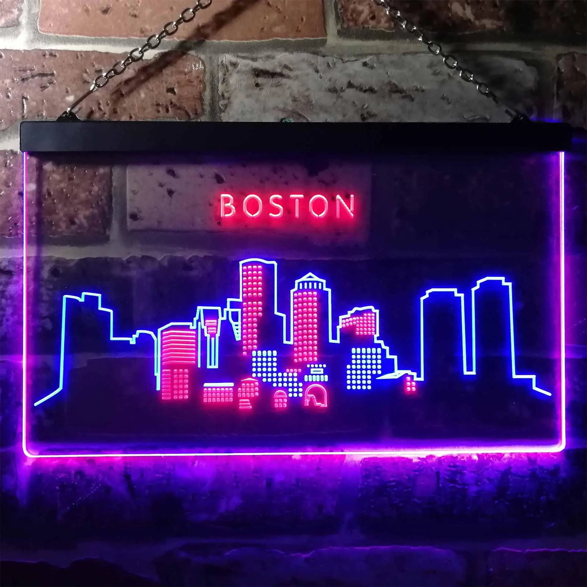Boston City Skyline Silhouette Dual Color Led Neon Sign st6-i3278