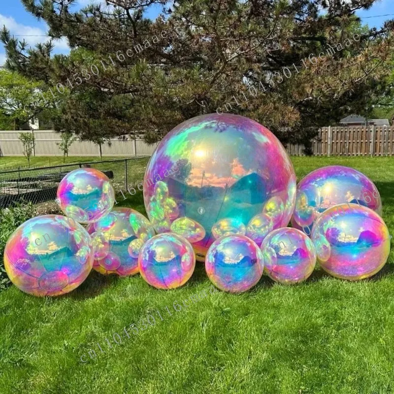 PVC Iridescent Bubble Ball Reflective Rainbow Air-Sealed Inflatable Mirror Sphere Balloons Hanging Big Shiny Inflatable Balls
