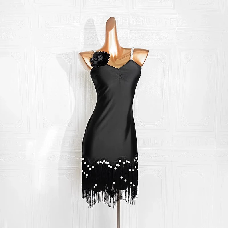 

2026 Adult Latin Dance Dress For Women Black Backless Sleeveless Female Samba Rumba Cha-cha Training Competition Clothing Black