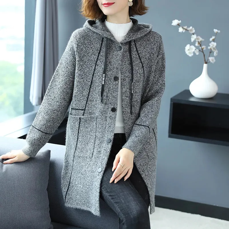 Double Sided Wool Cashmere Woolen Coat For Women Hooded Wide Overcoat For Autumn Winter Female Loose Wool Outcoat 6XL