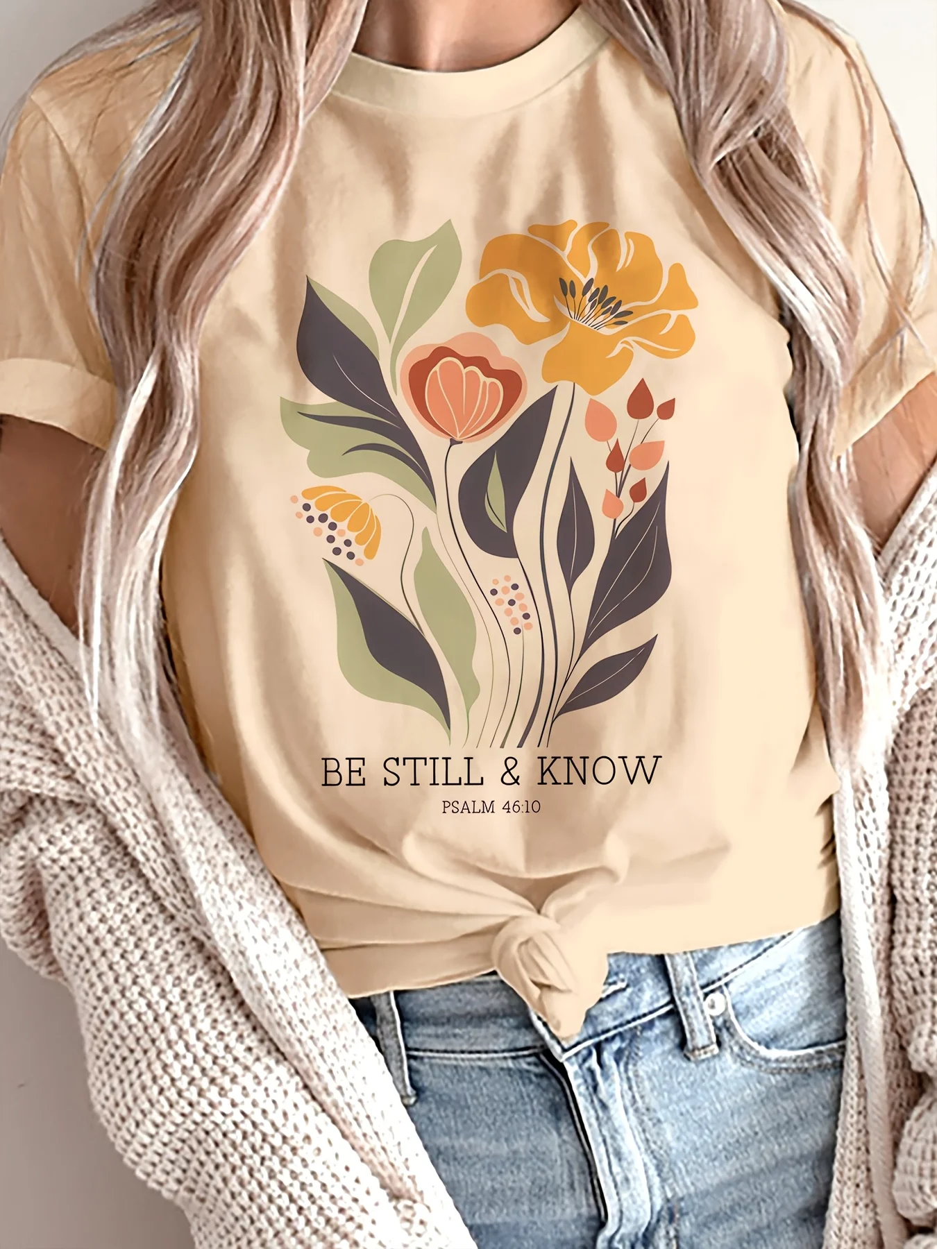 2026 Lady's Tops Stylish And Elegant Abstract Painting Plants Graphic T-Shirt Casual Crew Neck Short Sleeve Top Daily Streetwear