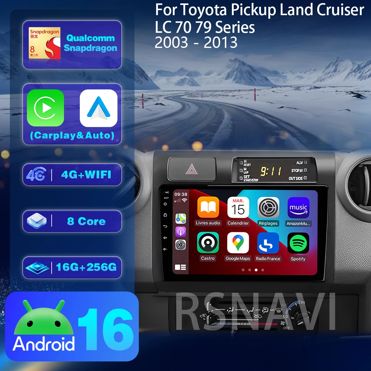 Qualcomm Screen Car Radio Player For Toyota Pickup Land Cruiser LC 70 79 Series 2007-2020Android 16 Carplay Auto Snapdragon