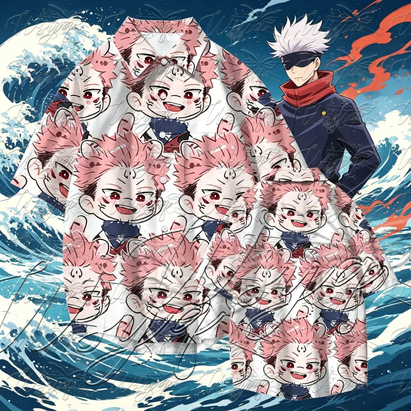 Camiseta Blanca con Estampado Completo de Ryomen Sukuna, Estilo Manga, Casual, de Manga Corta, Unisex, para Playa, Verano, Anime