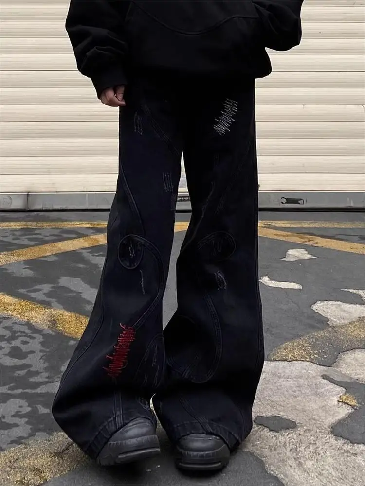 HOUZHOU Y2k Gothic Harajuku Jeans Baggy Woman Patchwork Streetwear Denim Pants Japanese Vintage Korean Style Trousers Spring