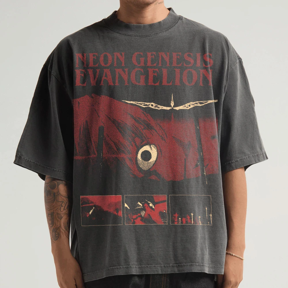 Neon Genesis Evangelion Value RV No1 LD Printed T-shirt Men's and Women's Washed T-shirt High Quality Vintage Cotton T-shirt Top