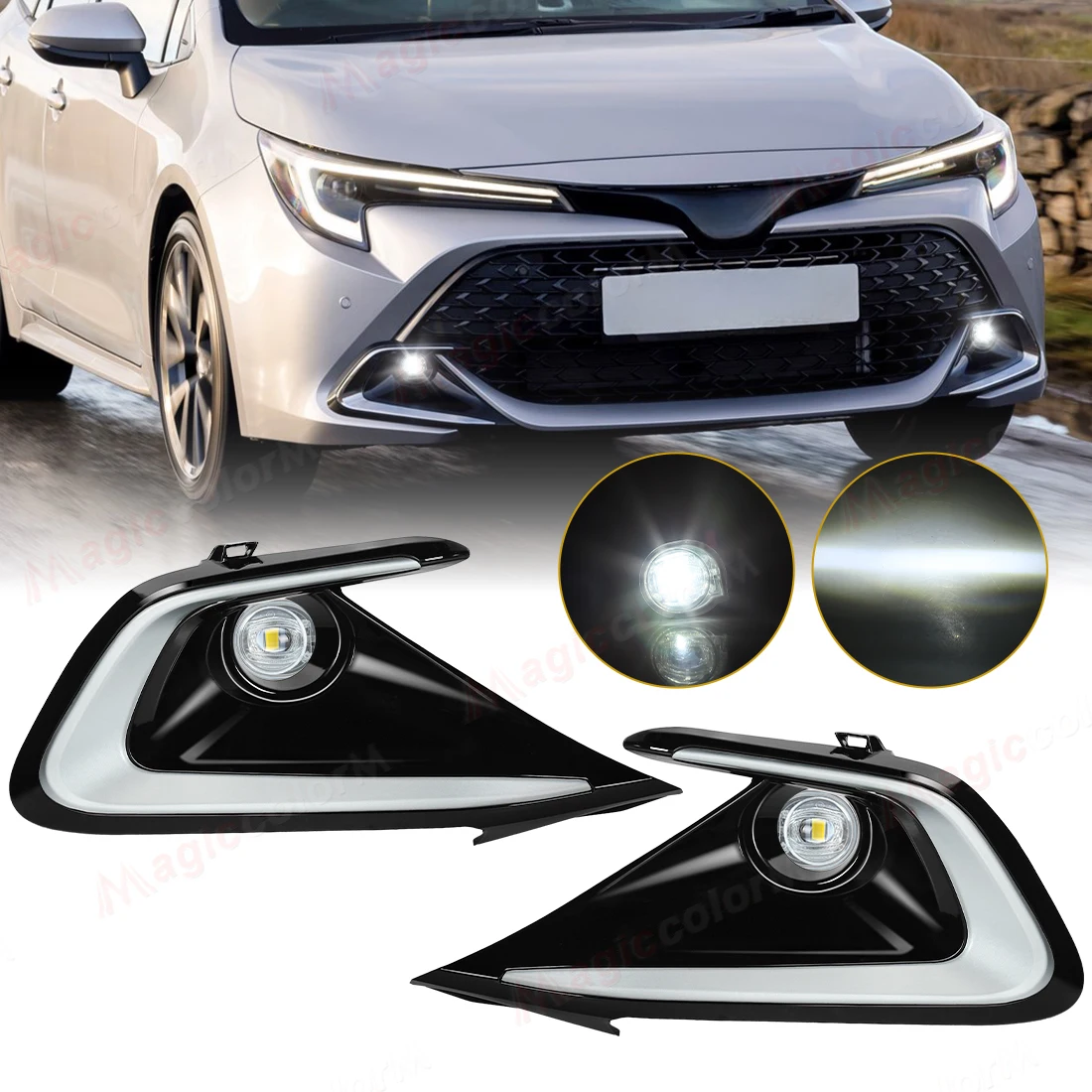 

Car LED Fog Lamps For Toyota Corolla Hatchback FX SE XSE 2023 2024 2025 2026 DRL Daytime Running Lights Front Bumper Headlights