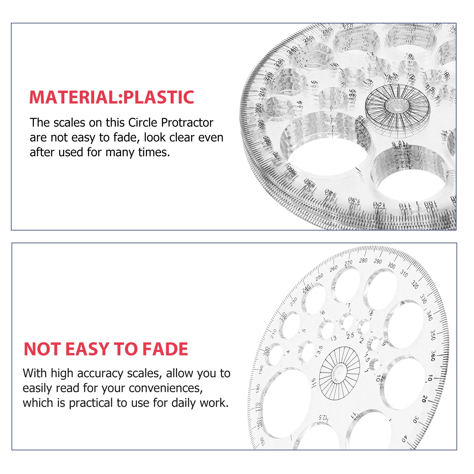 6 Pcs 360 Degree Protractor Circle Geometry Tool Transparent White 11 5CM Ruler Students Drawing Aid Measuring Instrument Math