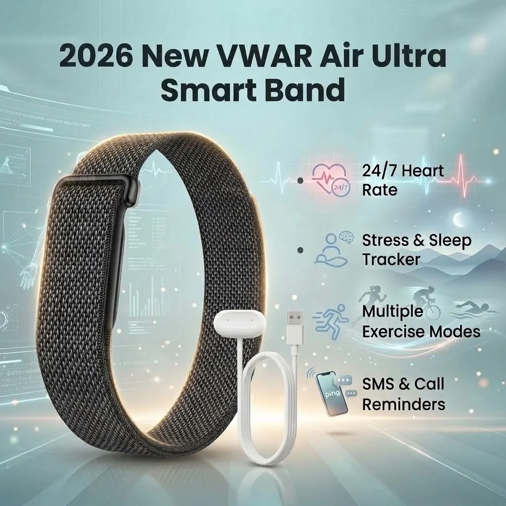 2026年最新モデル「air-ultra-スマートバンド」：24時間365日心拍数、ストレス、睡眠、フィットネスを記録。多彩な運動モード、smsメッセージや通話のリマインダー機能を搭載したスマートウォッチ。