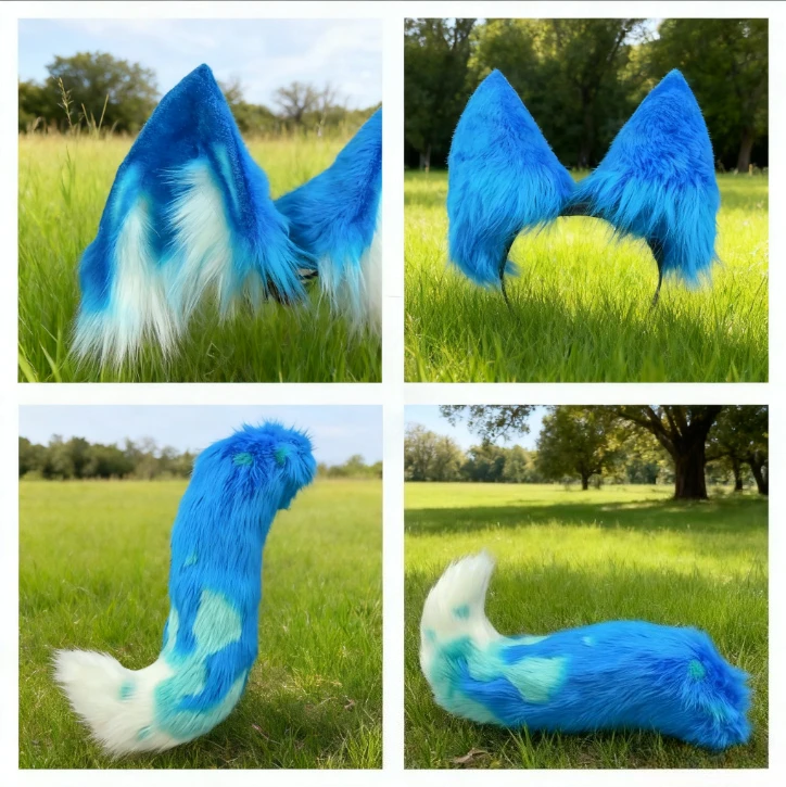 new-hand-made-work-halloween-french-blue-wolf-king-ears-hairhoop-tail-set-anime-diy-costume-accessories-cosplay-custom-made