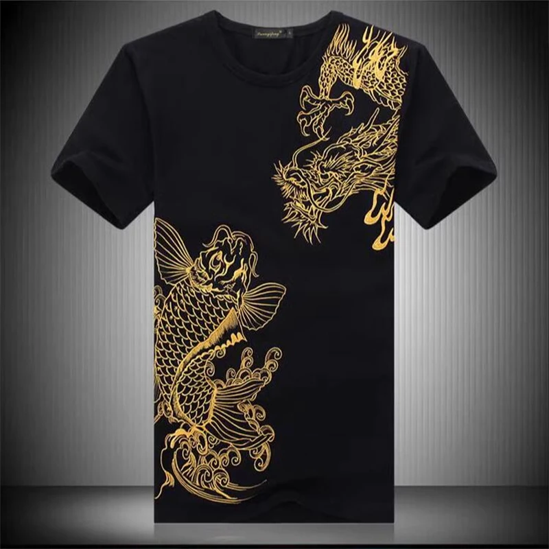 Rhinestone Dragon Totem Cotton T Shirt Men Short Sleeve Slim Fit Summer High Quality Comfortable Fashion Casual Camisetas Hombre