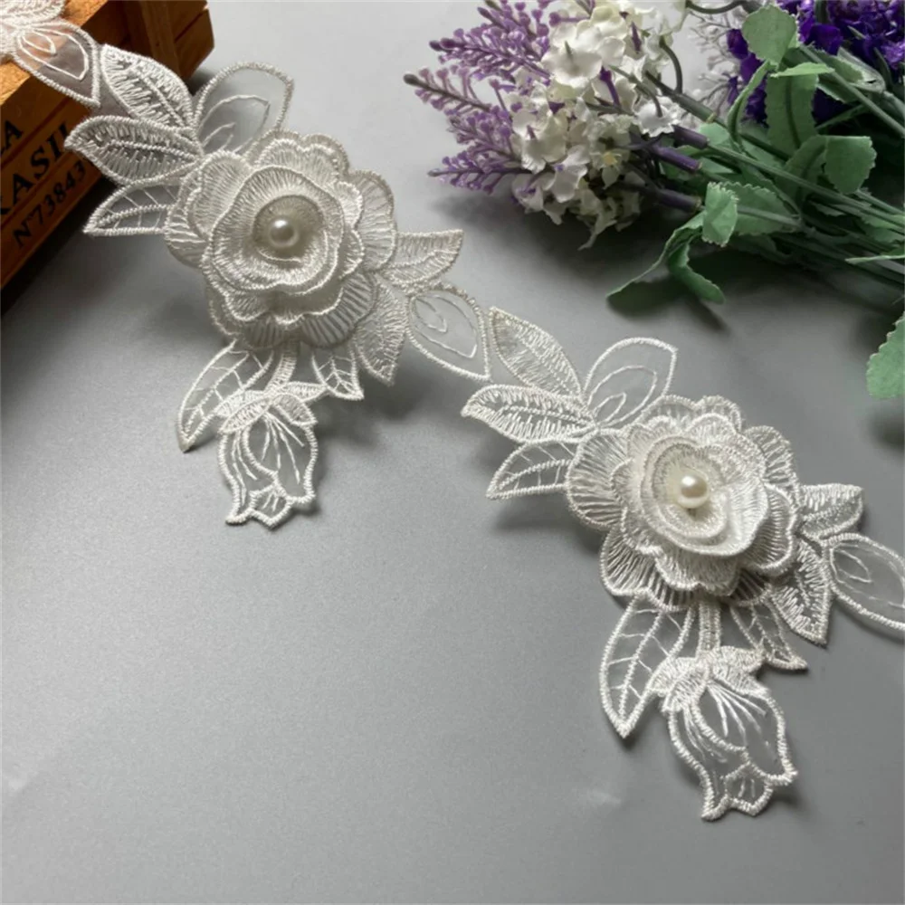 

3 yard White Polyester Rose Flower Handmade Embroidered Fabric Lace Trim Applique Ribbon DIY Sewing Craft Decoration 12*9cm